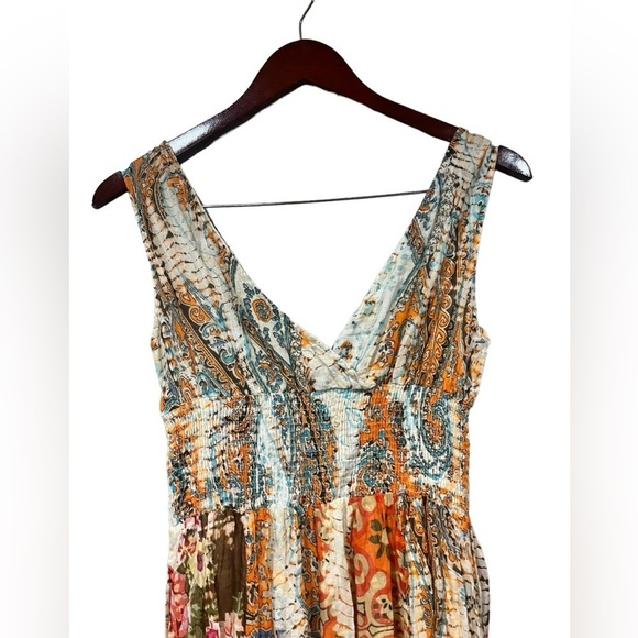 Solitaire Size Small Maxi Length Dress Orange Color all Over Print Summer - Picture 4 of 9